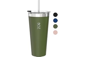 BOZ Vaso Térmico - Vaso con Tapa y Pajita - Vaso Termo Café para Llevar - Vaso Termo de Acero Inoxidable - Taza Termo Perfecta para Bebidas Frías y Calientes - Tumbler Sin BPA (650 ml - Verde Oscuro)