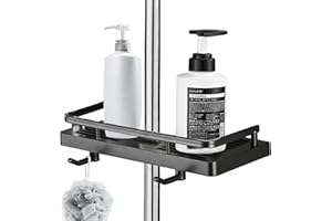 Idota Półka prysznicowa, bez wiercenia, regulowana wysokość, regał prysznicowy, regał do przechowywania drążków prysznicowych (okrągły otwór: Ø 24-25 mm), organizer łazienkowy z 2 haczykami i uchwytem