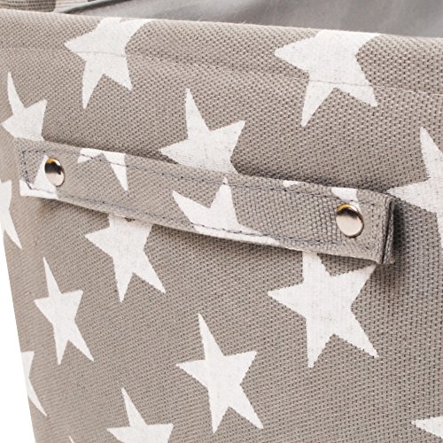Graufarbener Sternen Leinen-Aufbewahrungskorb – qualitativ hochwertiger Korb mit weiß Sternen für die Aufbewahrung von Haushaltsartikeln. 40cm x 30cm x 25cm - 5