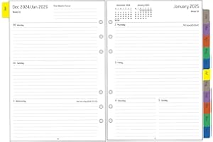 YHH Recharge pour Agenda Semainier 2025 Format A5-1 Semaine sur 2 Pages Organiseur avec Onglets Mensuel, Pages de Budget Note Contact, 12 Mois, Jan 25 à Déc 25