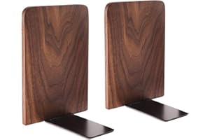 Heiqlay ferma libri da mensola, Fermalibri in legno di faggio, Fermalibri in noce nero per mensole, fermalibri antiscivolo 17x13 cm, organizer portaoggetti per casa, ufficio, biblioteca, scuola