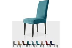 MAXIJIN Coprisedie con Schienale 6 Pezzi in Velluto, Elasticizzato Lavabile Fodere coprisedia per Sala da Pranzo con Fascia Elastica per Ristorante, Hotel (Blu Pavone, 6)