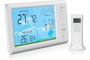 MENCHY Wireless Weather Station,Digital Weather Station with Outdoor Sensor,Temperature Humidity Indoor Outdoor Thermometer Wireless Weather Clock in Home Garde