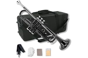 WUQIMUSC Set di tromba standard in Sib per principianti, tromba da studente, strumento per tromba in ottone, si bemolle, con bocchino 7C, panno per la pulizia, guanti e custodia rigida (nero)