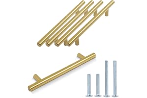 Probrico 5 PCS Gold Kitchen Drawer Knobs Hole Spacing 128mm 5" Furniture Cabinet Door Handles Cupboard Pull Stainless Steel
