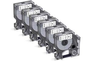 Nastri per Etichette BIGGER Compatible In sostituzione di Dymo D1 45013, S0720530, 12mm x 7m, Nero su Bianco, usato con Dymo LabelManager 120P 160 210D 360D 420P, confezione da 6