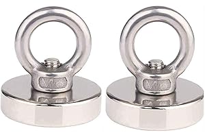JAKAGO 41KG Pulling Force Strong Rare Earth Magnets Round Neodymium Fishing Magnet Diameter 1.4" (36mm) Magnetic Hooks for Magnet Fishing Metal Detector Recovery Treasure Finder (2 Pieces)