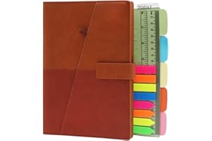 TSY Refillable Notebook A5, Leather Padded Cover Personal Organizer with Card Slots & Pen Holder, 6 Ring Binder Journal Notepad for Office Travelers Students, Lined/Ruled, 80 Sheets, Burnt Orange