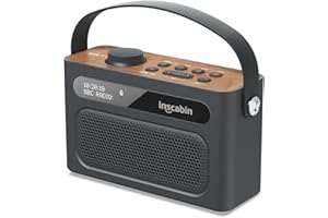 Inscabin M60 Tragbarer DAB/DAB + FM-Digitalradio/Bluetooth/Stereo-Sound/Doppellautsprecher/Doppelwecker/Subwoofer/Akku/Schönes Design (Schwarz)