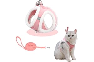 JILSKL Katzenleine, Ausbruchsicher Katzen, Katzengeschirr Und Katzenleine Set, Mit Zugseil, Mit Reflexstreifen, Für Mittelgroße Katzen Geeignet, XS (Halsumfang: 28-30 cm, Oberweite: 32-36 cm), Pink