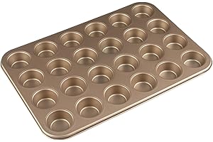 Parmedu Stampo per Mini Muffin Piastra per Mini Muffin con 24 Cavità in Acciaio al Carbonio Antiaderente - Forme per Mini Muffin per la Cottura di Mini Cupcake - Lavabile in Lavastoviglie