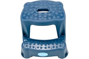 BUBBLE-STORE 2 Tritt-Hocker für Kinder als Stehhilfe fürs Waschbecken und zum Sitzen, gummierte Füße, 2 Stufen, aufgeraute Stehfläche, Eingriff zum Tragen Tragkraft max. 45 kg (Dunkelblau)