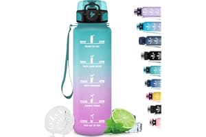 Grsta Gourde, Gourde 1l/500ml, Gourde Sport anti Fuite, Gourde Filtrante pour Running, Gourde Heure avec Slogan de Motivation, Facile à Nettoyer, Bouteille d'eau pour Randonnée, Camping