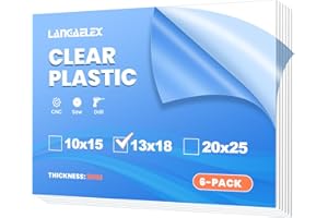 Langaelex 6 Pack 13 x 18cm Plexiglass Sheets, 2mm Thick Clear Flexible Plastic Sheets for Picture Frame Glass Replacement, Projects Display, Painting (5 x 7 inch)