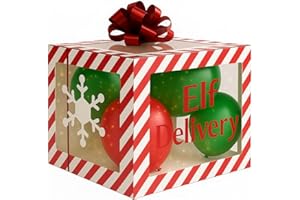 GENERIC Elf Arrival Christmas Balloon Box – Transparent Decorative Box Includes 4 Balloons, 6 Elf-Themed Stickers and 1 Glue Dot Sheet | Magical Xmas Surprise Decoration for Kids & Parties By M&M HEIRS