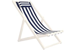HPERU Tissu de remplacement pour chaise à bandoulière Tissu de remplacement pour chaise patio, tissu dremplacement pour chaise à bandoulière pliante 45x17" avec taie d'oreiller, rayures bleues et blanches
