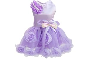 IZEFIA Dog Dress Luxury Puppy Skirt Dog Clothes Princess Dresses Wedding Evening Dress Tutu Skirt Rose Flower Bowknot Dress for Small Dog Girls Purple XS