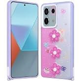 Zore Xiaomi ile uyumlu Redmi Note 13 Pro 5G Kılıf Parlayan Simli Kabartma Fig&uuml;rl&uuml; Zore Cevze Kapak Mor Papatya