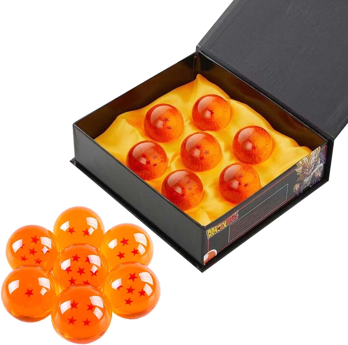 HSHHOOM Set de 7 Bolas del Dragón, 7PCS Dragon Bola de Cristal 1 a 7 Estrellas con Caja de Regalo, Dragon Bola Diámetro 4.3cm, Decoración del Hogar Fiestas y Regalos para Niños y Fans del Anime