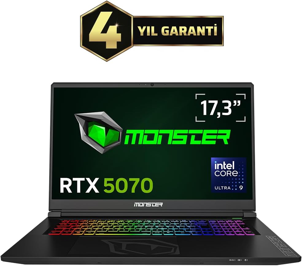 Monster Tulpar T7 V26.5.2 Intel Core Ultra 9 185H 32 GB RAM 1 TB SSD 8 GB RTX 5070 FreeDOS 17,3" QHD 165 Hz Oyun Bilgisayarı