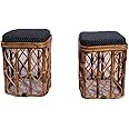 HM SERVICES Cane Stools (2 Pcs Set with Cushion)