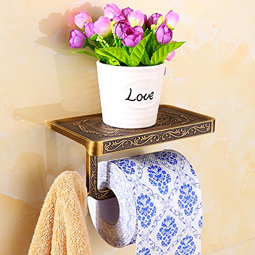 KUNGYO Antikes Messing Wand befestigte Toilette Papierhalter,WC-Papierrollenhalter und telefon regal - 5