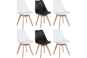 EGGREE - Lot de 6 chaises pour Salle à Manger/Bureau, avec Pieds en hêtre Massif, sans accoudoirs, rembourrées, au Design pour Un Confort Maximum, 2 Noir + 4 Blanc