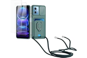 Kaslly Funda con Cuerda para Redmi Note 12 Pro/Xiaomi Poco X5 Pro+[2 Pack Protector Pantalla],Case con Ranura para Tarjetas,Cubierta de Cámara Deslizante Proteger,Doble Cara Protección-Verde Oscuro