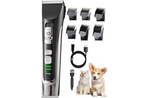 CUNSIEUN Tondeuse silencieuse pour animaux de compagnie, tondeuse sans fil pour animaux de compagnie, tondeuse sans fil avec moteur puissant, tondeuse professionnelle avec affichage LED pour chiens et chats