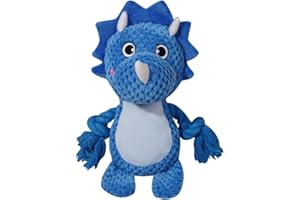 TONYFY Niedliches Interaktives Quietschspielzeug für Hunde mit Einer Blase, mit Knisterpapier Gefülltes Weiches Baumwoll-Kauspielzeug, um Welpen und kleine Hunde zu Beschäftigen - Blau Triceratops