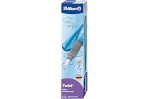 Pelikan Twist Frosted Blu, Penna Stilografica Ergonomica, per Destrimani e Mancini, per Scuola e Ufficio, Pennino M in Acciaio Inossidabile, Cartuccia Blu Lunga Inclusa. Ricaricabile
