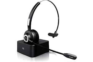 BIGFOX Auriculares Inalámbricos Bluetooth con Micrófono Mono Tipo Diadema - Auricular Inalámbrico para Teléfono Fijo con Base de Carga, Manos Libres, Cancelación de Ruido, Giro de 300°