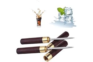 HUAMIRRA Rompighiaccio Cucina Punteruolo in Acciaio Inossidabile Sicurezza con Impugnatura in Legno Strumento per Bar Cucina Barman Picnic Campeggio Cocktail Marrone 2 Pezzi
