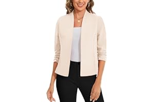 LADI TREND 3/4 Ruched Sleeve Open Front Cardigans Blazer Front Lined Womens UK Regular Fit Blazers Crop Shrug Jackets Smart Cover Up Stretch Outerwear Top Runs Small