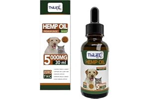 Thilife - Aceite de Cáñamo Calmante con Aroma de Carne para Perros y Gatos | 5000 MG | 30 ml | Rico en Omega 3 6 9 y Vitaminas A/B1/B2/D3/E| Antiestrés | Un pelaje brillante |Mejora las articulaciones