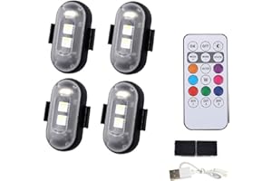 GUSHE 4 Stück Drahtlose ferngesteuerte Flugzeuglichter + Fernbedienung, Motorrad Blitzlichter, 7 Farben Led Aircraft Strobe Lights, Wasserdicht USB Charging Blitzlichter für Autos Drohnen Motorräder