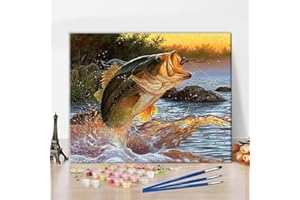 TISHIRON Fisch Malen nach Zahlen für Erwachsene Anfänger DIY Erwachsene Malen nach Zahlen Kits auf Leinwand Angeln Fischköder Acrylfarbe Zeichnung Malerei mit Pinseln Ölmalerei Home Decor 16x20inch (rahmenlos)