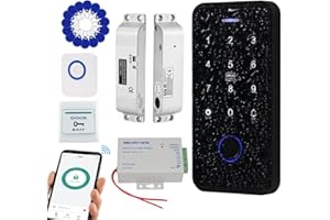FTes RFKits Kit de Contrôle d'Accès TUYA Étanche, Clavier Tactile RFID,Serrure Électrique NC, Alimentation 3A,Bouton Interrupteur,Sonnette Filaire, 15porte-clés 13.56 MHz
