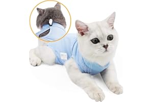 oUUoNNo Katzen-Wund-Operationsanzug für Bauchwunden oder Hautkrankheiten, nach Operationen, Pyjama-Anzug, E-Halsband-Alternative für Katzen und Hunde (L, Blau)