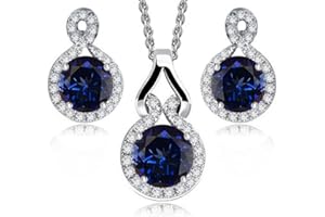 Crystalline Azuria Rotondo Cristalli di Zirconi Parure Collana con Ciondolo 45 cm Orecchini a lobo 18ct Placcato Oro Bianco