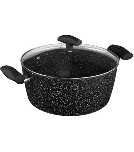 Techwood Casserole Faitout 28cm Aluminium Forgé Revêtement Marbré Anti-Adhérent - Induction Et Tous Feux
