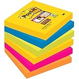Post-it, Super Sticky Notes Pad, Coloured Notes Rio Collection, Memo Note Pad for Notes Taking and To Do List, 6 Pads of 90 S