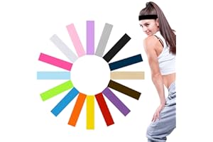 Firtink 16 Pcs Yoga Cotton Headbands Stretchy Elastic Solid Headbands Mixed Colors Ballet Head Band Cotton Sports Hairband for Women Girls Suitable for Yoga, Pilates, Running, Cycling
