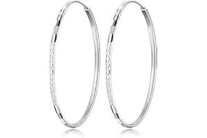 T400 Créoles en Argent 925 Boucles d'oreilles 3 mm Épaisseur Grand Bijoux Cadeaux pour Femmes Filles,Diamètre 25 35 45 55 65 mm