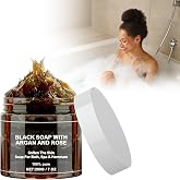 Morocco Black Soap with Argan and Rose, 200g Natural Moroccan Peeling Shower Gel for Soft Skin, Body Scrub