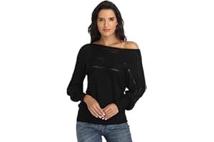 Dilgul Maglione Donna Maglioni Invernali Blusa Batwing Lunghe Maniche Fuori Spalla Maglie Semi Trasparente Elegante Felpa Bluse