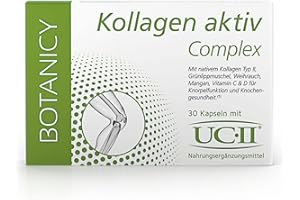 ‎BOTANICY BOTANICY Kollagen Aktiv Complex - einzigartiger Knorpel-/Knochenkomplex mit patentiertem UC-II-Kollagen, 100% natürlich für Knochen- und Gelenkgesundheit (30 Kapseln, Monatspack)