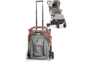 Lejoux™ Baby Kinderwagen Kinderwagen,Leichter faltbarer Reisebuggy mit 5-Punkt-Gurt, verstellbarer Rückenlehne und übergroßem Korb zusammenklappbar mit 1 Hand,Glatt drehbare Räder Regenschutz (Grau)