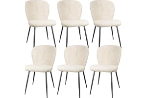 ANVOFONG Set di 6 Sedie Sala da Pranzo, Sedie da Cucina, Sedia Imbottita, Schienale in Tessuto con Gambe in Metallo Nero per Sala da Pranzo, Cucina, Beige.