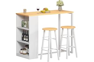 SDHYL Tavolo da bar per vino, scrivania per computer, bancone da cucina, per studio, pub, sala da pranzo, con scaffale a 3 livelli